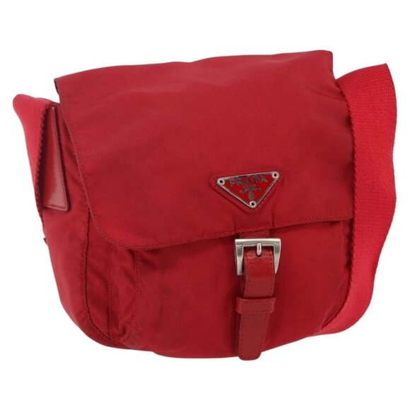 PRADA Shoulder Bag Nylon Red Silver Auth 146771 - Picture 1 of 16